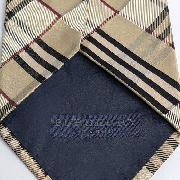Burberry Mens Beige Tartan Pattern Adjustable Pointed Tie - Picture 3 of 4